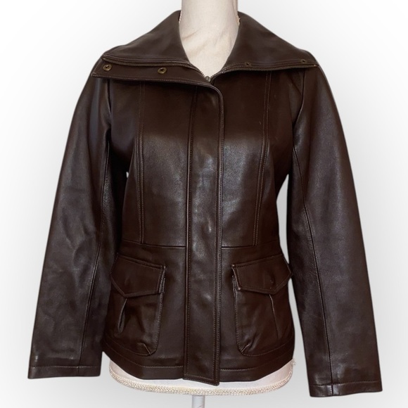 Ladies Alfani 100% Genuine Leather Fitted Jacket for Ladies in Dark Brown SZ SP - Picture 1 of 5